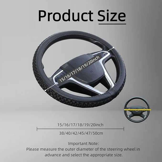 15”16“17”18“19”20 Inch Ice Silk Ventilation Multi-Style Comfy Grip Steering Wheel Cover for Truck, Bus, Big Rig Trucker,SUV， Anti-Slip Design 15-20 Inch (Black, 20 inch)