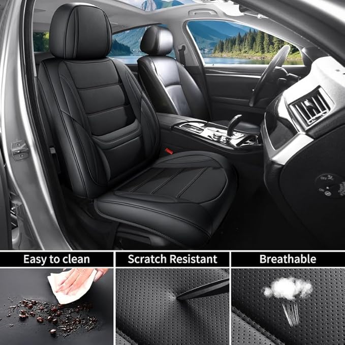 Car Seat Covers Full Set Custom Fit for Ford Explorer 2001-2025 2026 - Premium Faux Leather with Lumbar Support, Waterproof, Breathable, Anti-Slip, Easy to install &Protectors (Black, Full Set)
