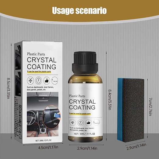 2025 Upgrade Crystal Coating for Car, Plastic Parts Crystals Coating, Plastics Parts Crystal Coating Plastic Restorer with Spong, Long Duration Refurbish Coatings Agent for Automotive Plastics (2Set)