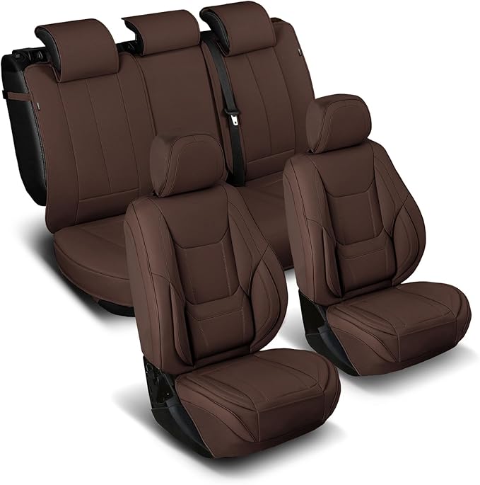 Coverland Custom Fit Car Seat Covers for SUV Compatible with [Encore GX, Envision, SRX, XT4, XT5] Premium Water Resistant Leather Non-Slip Interior Protector [Full Set Dark Brown - Size Chart X53]