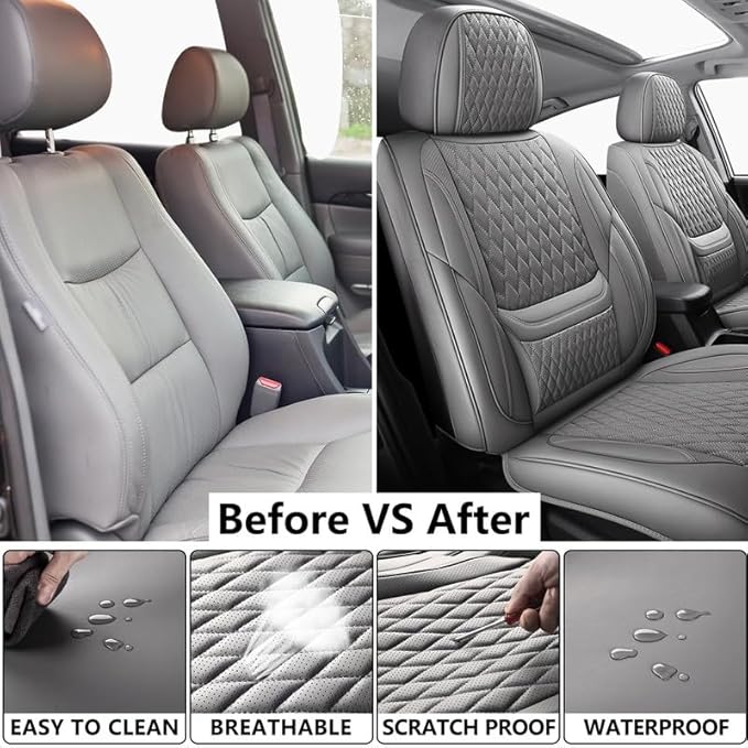 Car Seat Covers Full Set Custom Fit for Ford Focus 2000-2018 - Premium Faux Leather with Lumbar Support | Breathable, Waterproof, Anti-Slip, Durable (Gray,Full Set)
