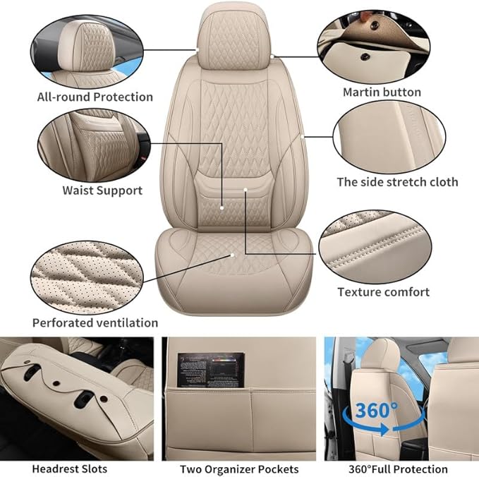 Front Seat Car Seat Covers Custom Fit for Ford Maverick 2022-2026 - Premium Faux Leather with Lumbar Support | Breathable, Waterproof, Anti-Slip, Durable (Beige,Front Seat)