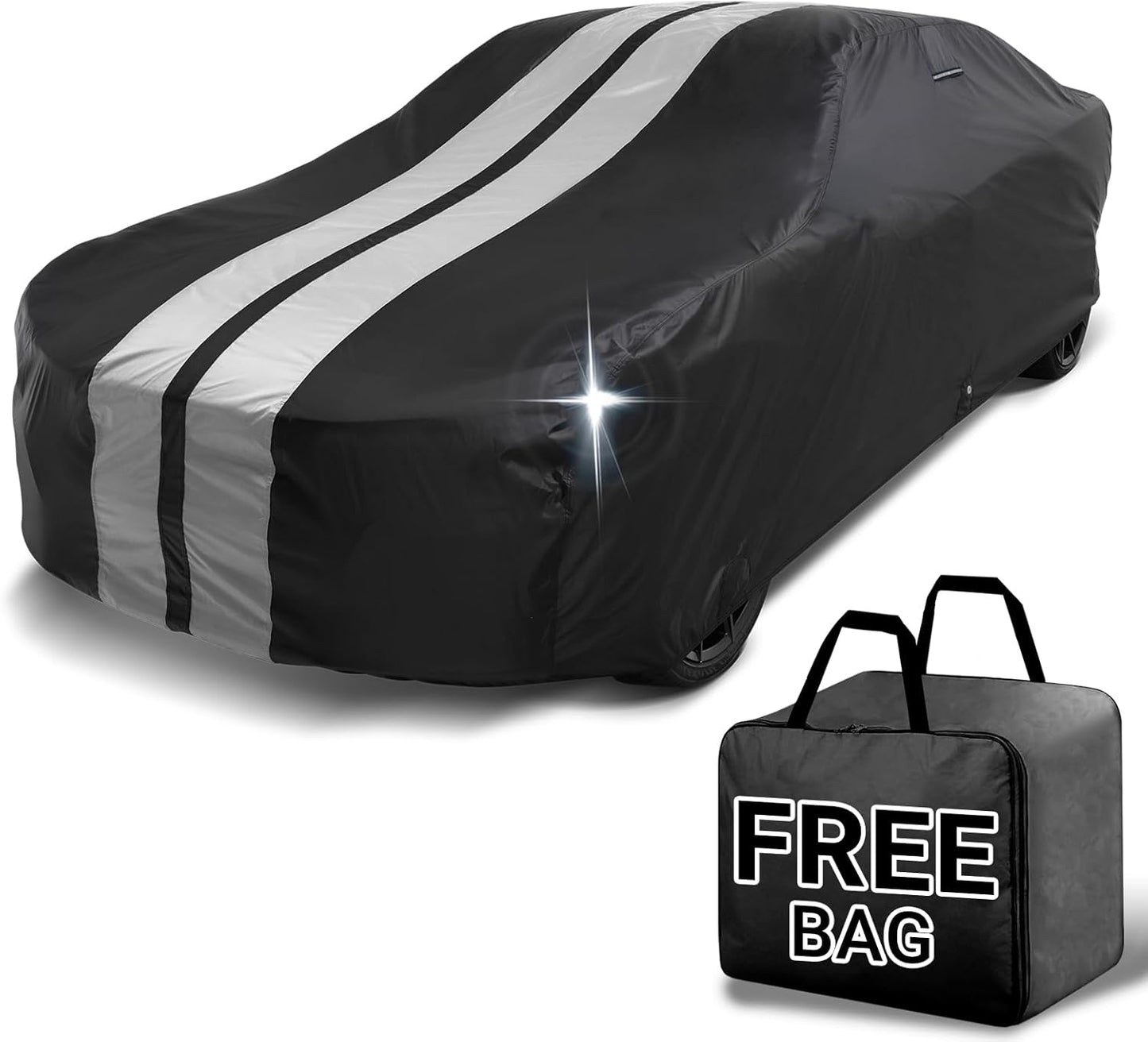 iCarCover Custom Car Cover for Chevy Nova 5-Door Hatchback (1985-1988) Waterproof All Weather Rain Snow UV Sun Protector Full Exterior Indoor Outdoor Car Cover (Stripe - Black/Gray)