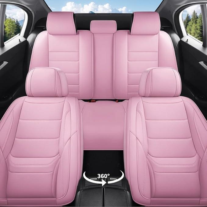 Car Seat Covers Full Set Fit for Buick Verano 2012-2017, Premium Faux Leather Waterproof Car Seat Protectors with Lumbar Support, Breathable Anti-Slip Easy to Install(Pink,Full Set)