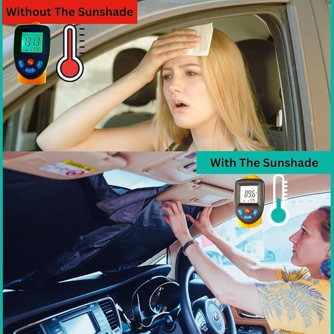 Windshield Sun Shade -Certified 99.87% UVB & 99.02% UVA Car Sun Shade. Award Winning Sunshade - Patented Technology | Compatible for Hyundai Ioniq 5 2022-present | Car Shades by Kinder Fluff