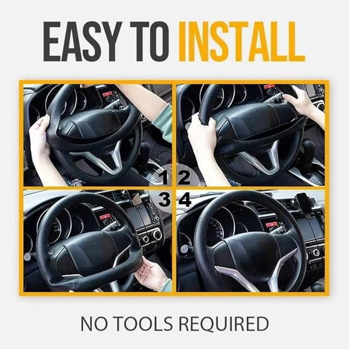 Car Steering Wheel Protective Cover, Silicone Steering Wheel Cover Grip, Cool Non-Slip Thin Steering Wheel Protector, Stretchy, Silent, Fits 13/14/15/16 inch Wheels (Black)