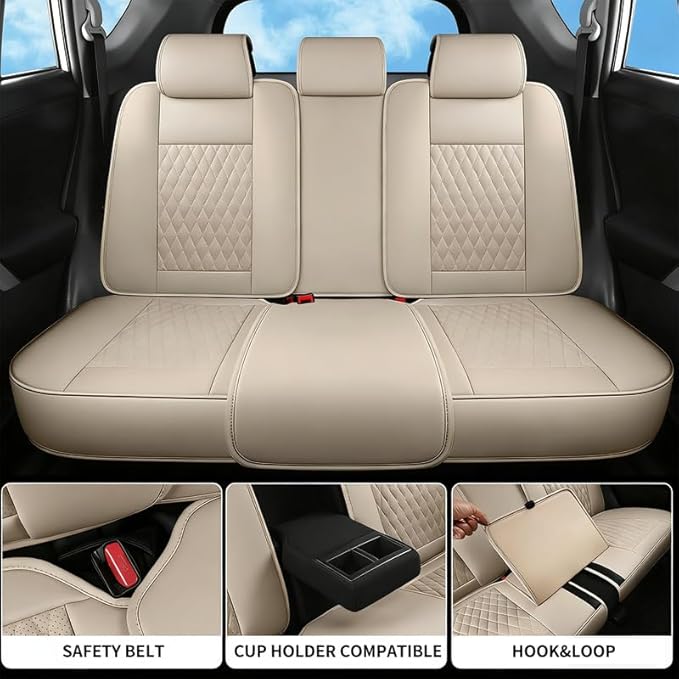 Car Seat Covers Full Set Custom Fit for Chevrolet/Chevy Bolt 2016-2026 - Premium Faux Leather with Lumbar Support | Breathable, Waterproof, Anti-Slip, Durable (Beige,Full Set)