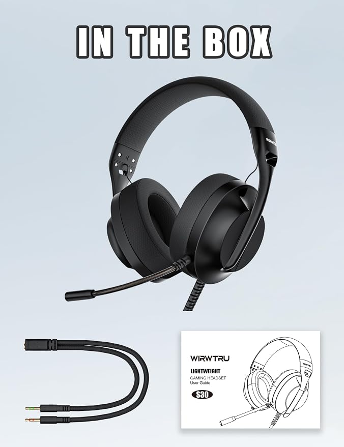 S30 Gaming Headset with Microphone, 198g Lightweight Design, Wired Gaming
