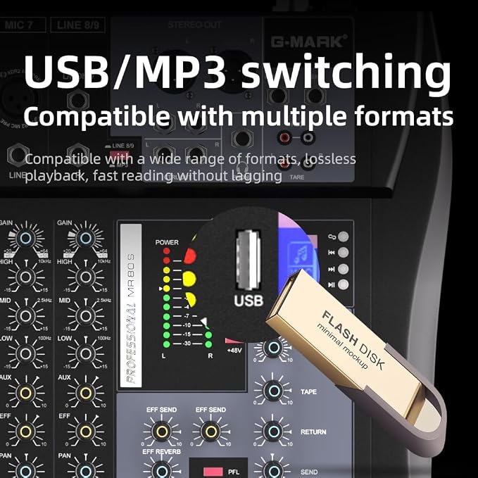 G-MARK MR80S Audio Mixer Interface USB Bluetooth Mixing Console 8 Channel 48V