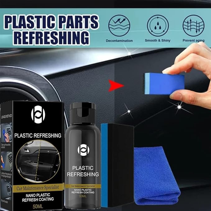 RJDJ Plastic Restorer for Cars, Trim & Exterior – Plastic Revitalizing Coating Agent, Restores Faded Plastic, UV Protection, Car Shine Refurbishing Solution (30ml-3pcs)
