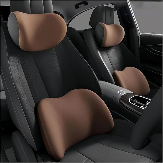 Car Lumbar Support Pillow and Car Neck Pillow Kit for Toyota GR Supra GR86, Car Seat Neck Back Rest Pillows, Ergonomic Car Seat Headrest & Lumbar Cushion,C Coffee