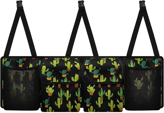 Green Cactus Car Trunk Organizer for SUV Back Seat Hanging Organizer with Elastic Net Collapsible Cargo Storage Bag Car Interior Accessories