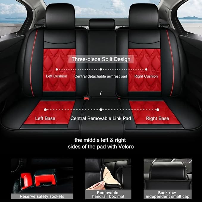 AOMSAZTO Car Seat Covers Full Set Fit for Chevy/Chevrolet Tahoe 2011-2026 Waterproof Faux Leather Car Seat Cushions Automotive 5 Seat Covers Set（Black&Red）
