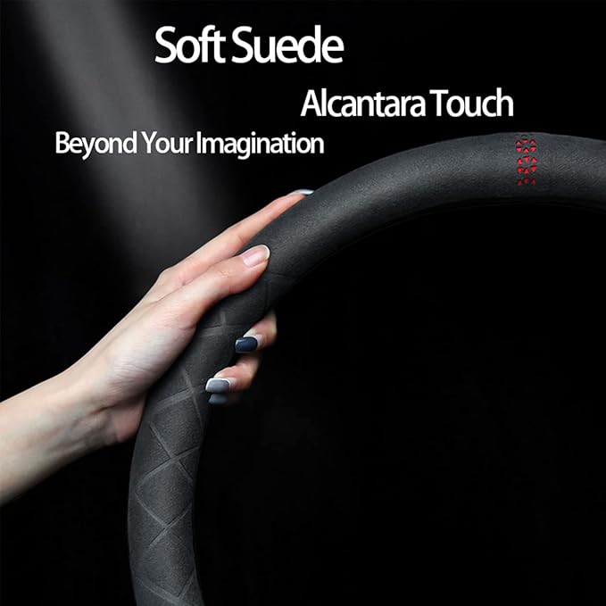Suede D Shape Steering Wheel Cover,Compatible with Ford Edge Escape Fusion Explorer Focus Flat Bottom Suede Leather Sport Non-Slip Wheel Interior Accessories 15 inch for Man and Women