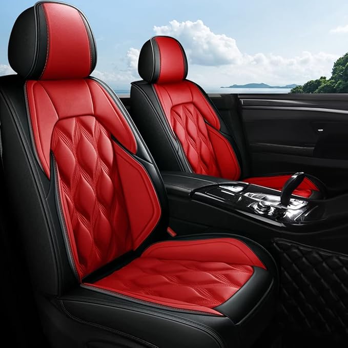 AOMSAZTO Car Seat Covers,Full Set 5 Seats Custom Fit for Nissan Frontier 2009-2025 2026,Faux Leather Automotive Cushion Covers Seat Protector,Airbag Compatible Waterproof Black&Red