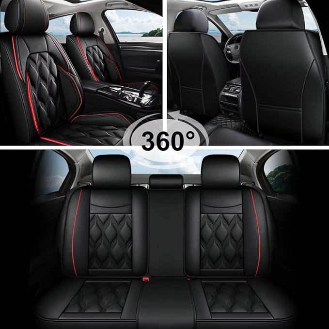 AOMSAZTO Car Seat Covers,Full Set 5 Seats Custom Fit for Acura RDX 2008-2026,Leather Carseat Automotive Cushion Covers Seat Protector,Airbag Compatible Waterproof Black