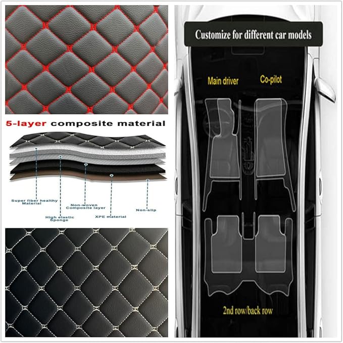 Custom Personalized Floor Mats for Cars - Luxury Full Coverage All Weather Mats, Anti-Slip Leather Mat Set, Fit for 99% of Cars, SUVs & Trucks (Blue Strip Shape, B-Strip Shape)