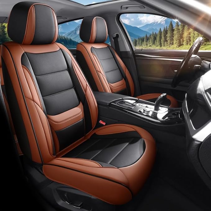 Car Seat Covers Full Set Custom Fit for Chevy Trax 2015-2026-Premium Faux Leather with Lumbar Support, Breathable, Waterproof, Anti-Slip, Durable, Easy to Install (Black&Brown,Full Set)