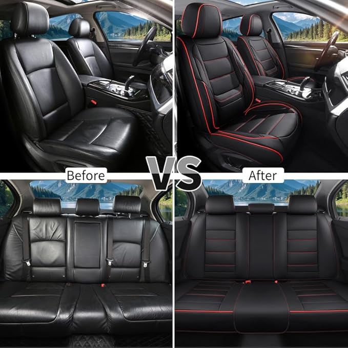 Car Seat Covers Full Set Custom Fit for Chevy Trax 2015-2026-Luxury Leather with Lumbar Support, Breathable, Waterproof, Anti-Slip, Durable, Easy to Install (Black&Red,Full Set)