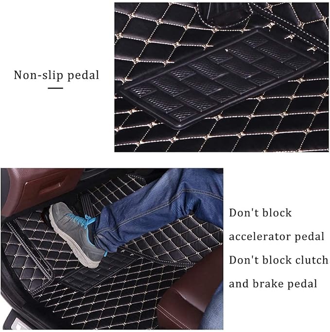Custom Making Car Floor Mats Compatible for 2000-2025 All Mode Sedan SUV Sports Car Full Coverage Cute Pads Protection Non-Slip Leather Floor Liners (Black and Black bar)