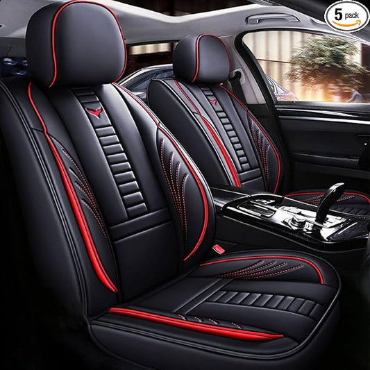 for Toyota RAV4 2008-2025 Car Seat Covers, Full Coverage Customized Seat Covers Premium Leather Waterproof Stain-Resistant Easy to Install (Full Set, Black&Red)