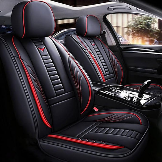 for Chevy Equinox Seat Covers 2005-2026, Full Coverage Customized Car Seat Covers, Premium Leather Waterproof Stain-Resistant Easy to Install (Standard 2 Seats, Black&Red)