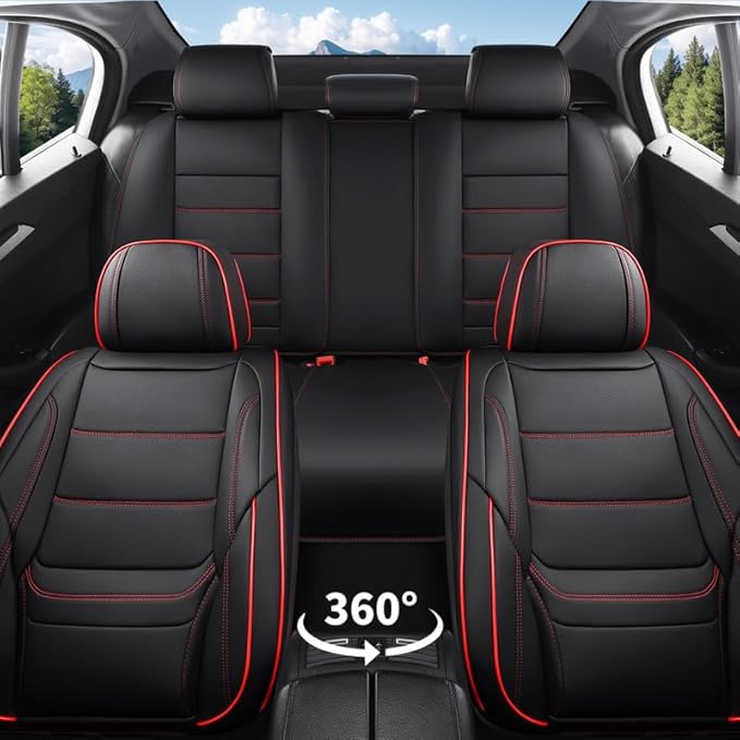 Car Seat Covers Full Set Custom Fit for Buick Envista 2024-2026-Luxury Leather with Lumbar Support, Breathable, Waterproof, Anti-Slip, Durable, Easy to Install (Black&Red,Full Set)