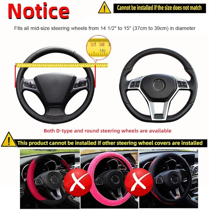 Hiflyer Steering Wheel Cover - Universal 14.5-15 Inch, Soft Microfiber Car Wheel Cover for Women & Men (Black)