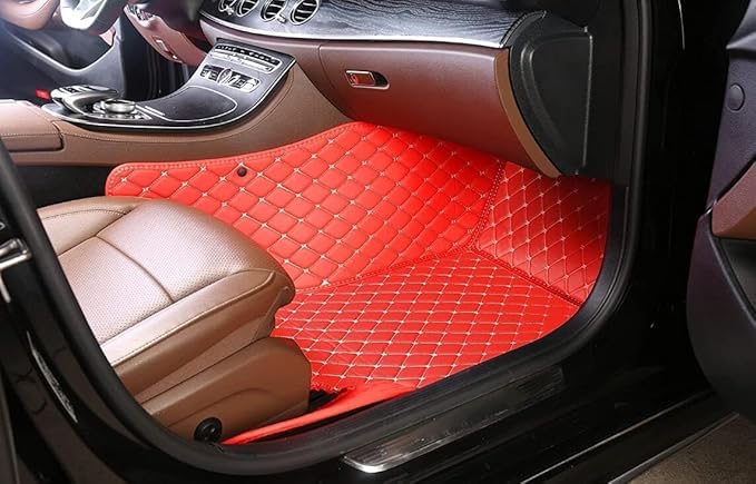 Custom Personalized Floor Mats for Cars，Luxury Full Coverage All Weather Car Floor Mats，Anti-Slip Leather Car Mat Set ，Custom Floor Mats for 99% of Cars, Trucks & SUVs (Red and Black)