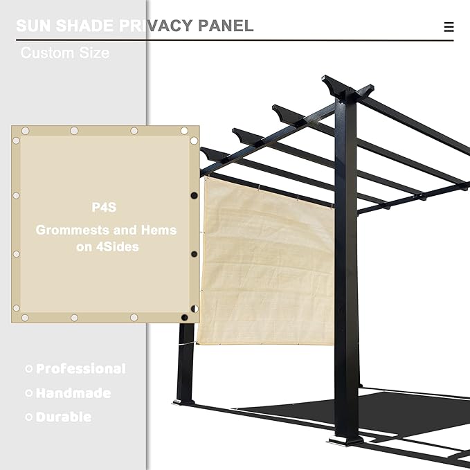 Sun Shade Privacy Panel with Grommets on 4 Sides for Patio, Awning, Window Cover, Pergola or Gazebo (Banha Beige, 10' x 10')