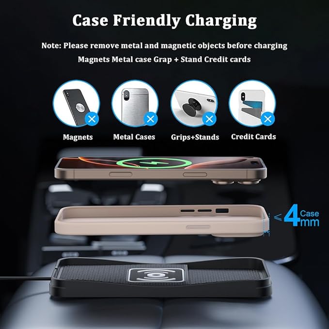 Car Wireless Charger Pad for GMC Canyon Sierra Sonoma 2000-2026, Type-C/USB 20W Fast Wireless Car Charger Pad Non-Slip Cordless Charging Mat,A-30cm Cable Type-C Plug