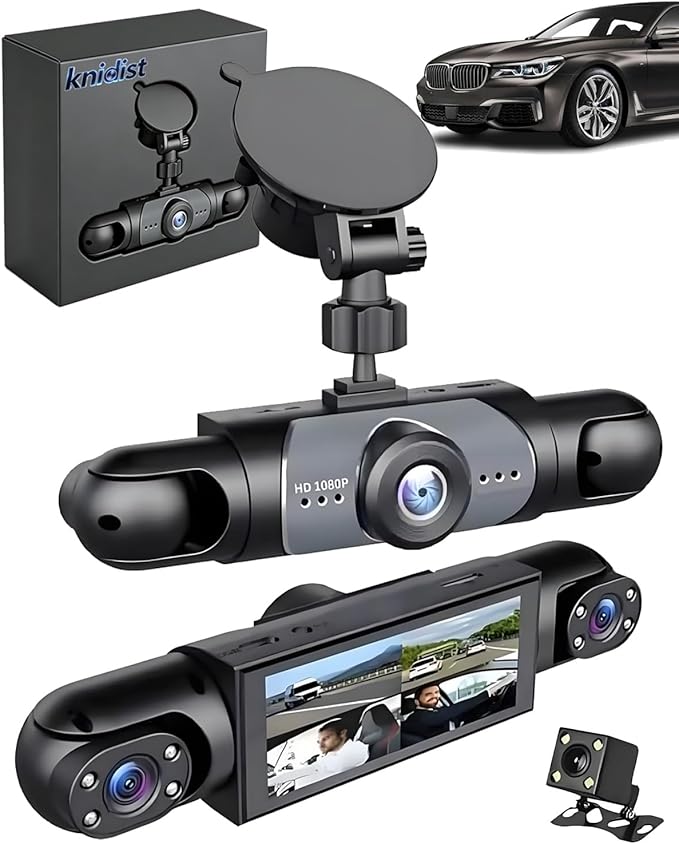 Car Dash Cam Wireless Front Rear 360 Full View 4K Dual Security 24HR Rechargeable 4 Channel Mirror Rearview Interior Auto Video On-Dash Mounted Driving Recorder Truck Electronics Accessory(128G)