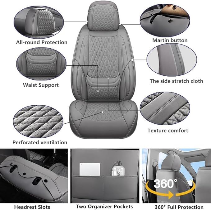 Car Seat Covers Full Set Custom Fit for Chevrolet/Chevy Blazer 2019-2026 - Premium Faux Leather with Lumbar Support | Breathable, Waterproof, Anti-Slip, Durable (Gray,Full Set)