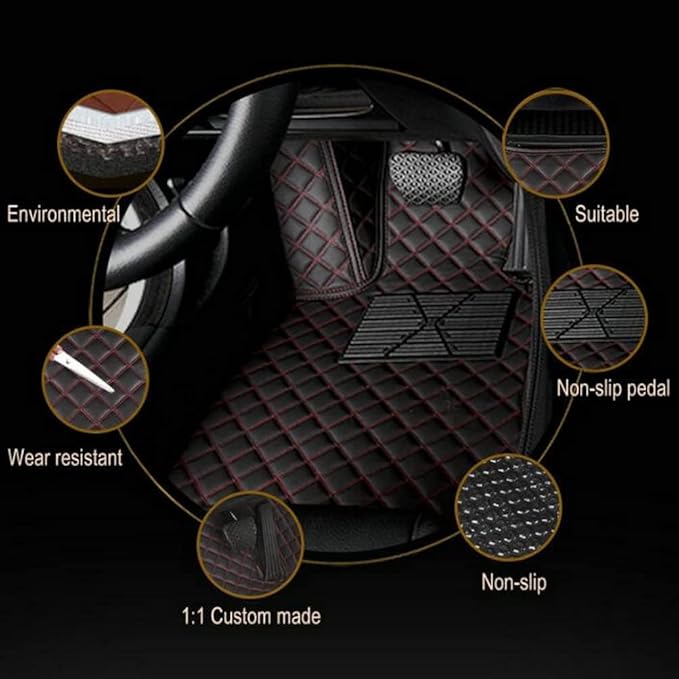 Custom Making Car Floor Mats for 98% Sedan SUV Car Protection Full Coverage Mats Anti-Slip Leather Floor Liners All Weather Car Floor Mats (Black+Light Brown Side)