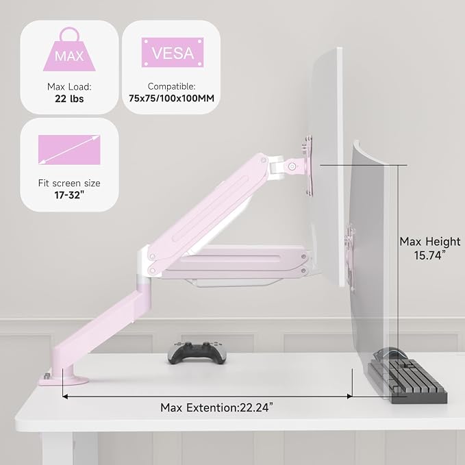 Suptek Monitor Mount Gas Spring Monitor Arm Desk Mount Fully Adjustable Fits