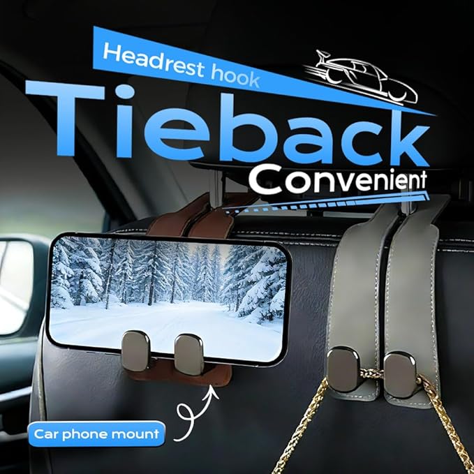 2026 Car Headrest Storage Hooks - Universal Backseat Hanger Organizer for Handbags & Grocery Bags (1, Black)