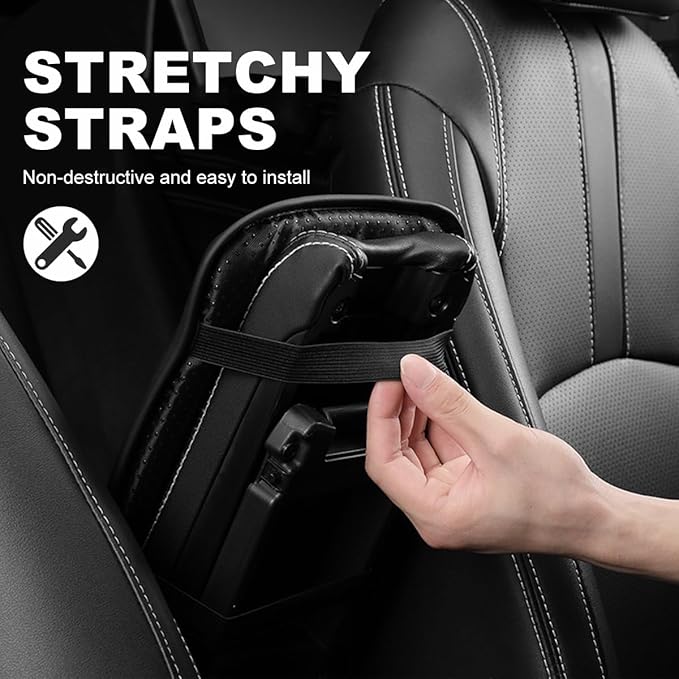Car Center Console Cushion Pad, 12.6 × 7.48 Inches Waterproof Car Armrest Seat Box Cover, PU Leather Armrest Cover Protector for Most Vehicle, Universal Car Interior Accessories (Black+Brown)