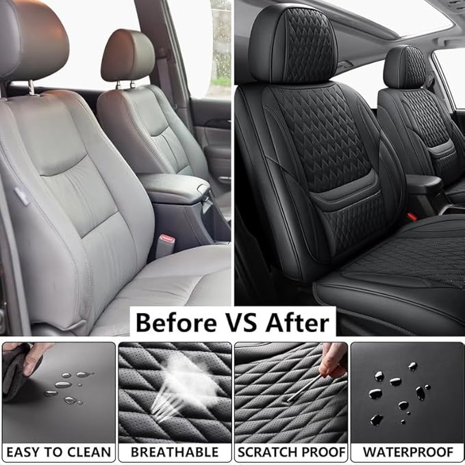 Car Seat Covers Full Set Custom Fit for Chevrolet/Chevy HHR 2006-2011 - Premium Faux Leather with Lumbar Support | Breathable, Waterproof, Anti-Slip, Durable (Black,Full Set)