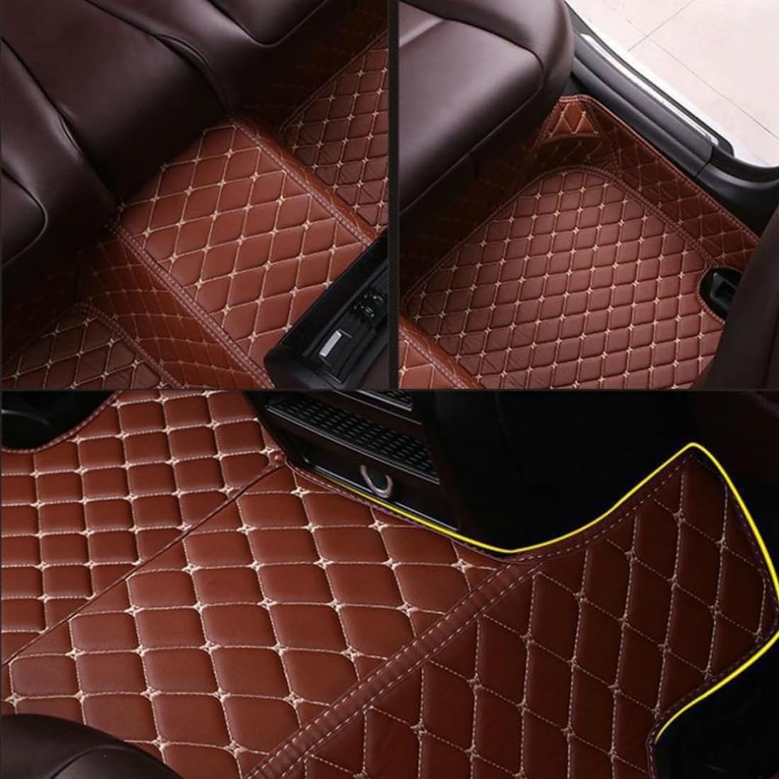Custom Personalized Floor Mats for Cars，Luxury Full Coverage All Car Floor Mats，Anti-Slip Leather Car Mat Set ，Custom Floor Mats for 99% of Cars, Trucks & SUVs. (Light Brown)