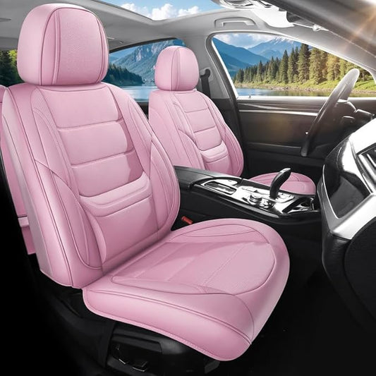 Car Seat Covers Full Set Custom Fit for Ford Fusion 2007-2020 - Premium Leather with Lumbar Support, Breathable, Anti-Slip & Excellent Seating Experience (Pink, Full Set)