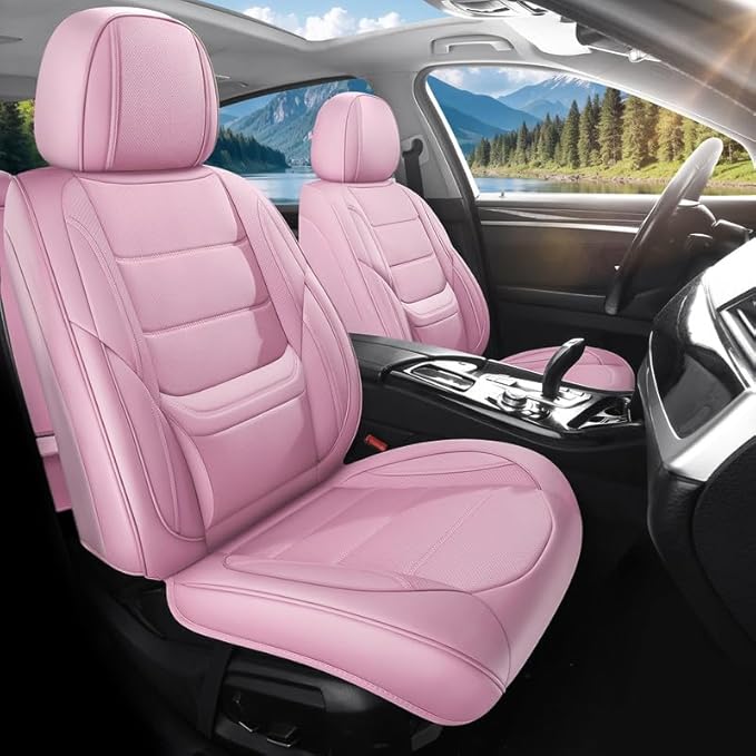Car Seat Covers Full Set Custom Fit for Ford Escape 2001-2026 - Premium Leather with Lumbar Support, Breathable, Anti-Slip & Excellent Seating Experience (Pink, Full Set)