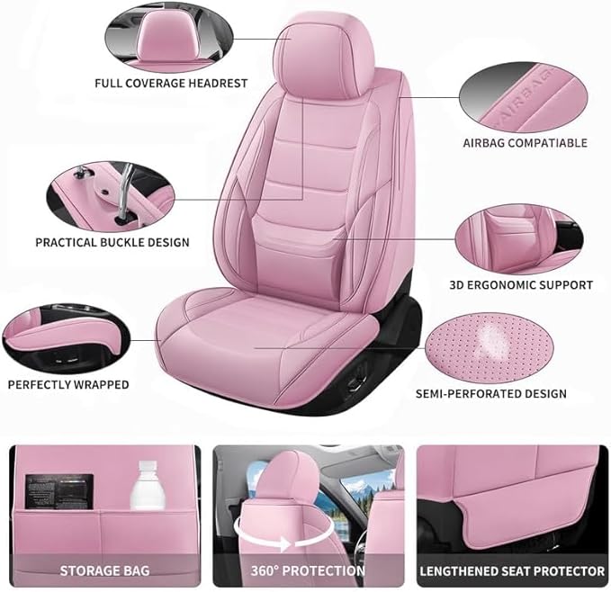 Car Seat Covers Full Set Fit for Buick Encore GX 2012-2026, Premium Faux Leather Waterproof Car Seat Protectors with Lumbar Support, Breathable Anti-Slip Easy to Install(Pink,Full Set)