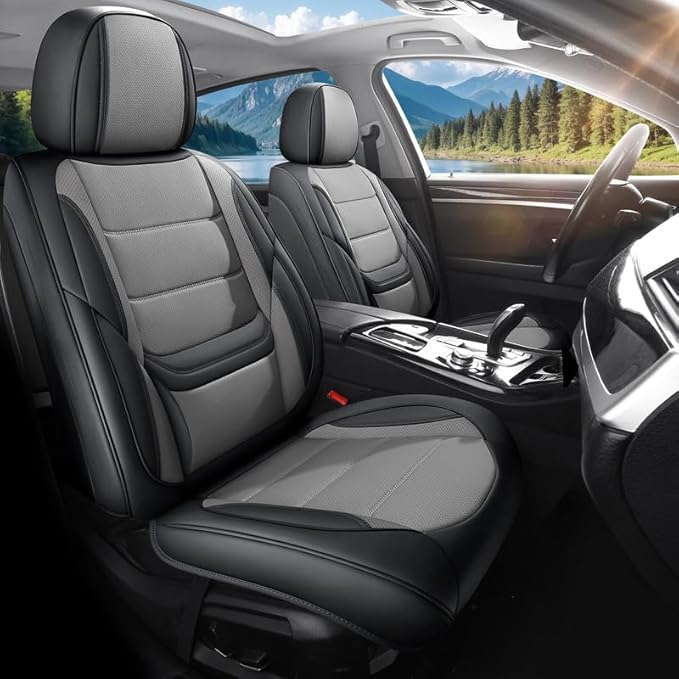 Car Seat Covers Full Set fit for Chevrolet/Chevy HHR 2006-2011 , Premium Faux Leather Waterproof Car Seat Protectors with Lumbar Support, Breathable Anti-Slip Auto Seat Covers(Black&Gray,Full set)