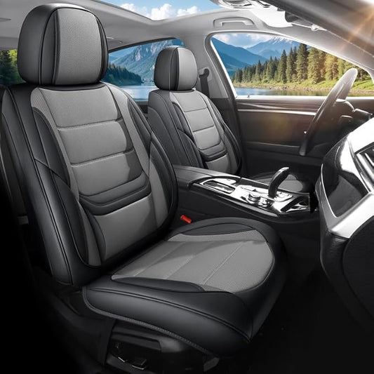 Car Seat Covers Full Set Fit for Buick Century 1997-2005, Premium Faux Leather Waterproof Car Seat Protectors with Lumbar Support, Breathable Anti-Slip Easy to Install(Black&Gray,Full Set)
