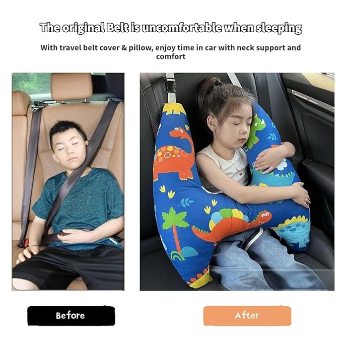 Travel Pillow Car Cushion for Kids 6 Years Old+ Shoulder Neck Back Support & Seat Belt Comfort, Road Trip Cozy Sleeping Gift for Young Travelers, Parents, Families, Baby Shower (Unicorn Pink)