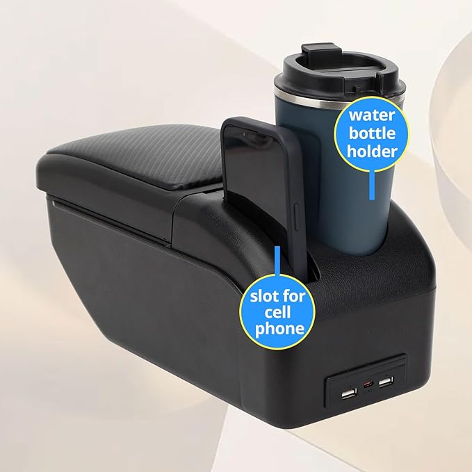 AULPHIKE Compatible with Nissan Versa Armrest 2007-2011 Car Center Console Organizer Armrests Double Layer Storage with USB Ports（Carbon Fiber Style）