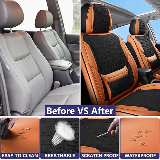 Car Seat Covers Full Set Custom Fit for Buick Lacrosse 2004-2019 - Premium Faux Leather with Lumbar Support | Breathable, Waterproof, Anti-Slip, Durable (Black&Brown,Full Set)