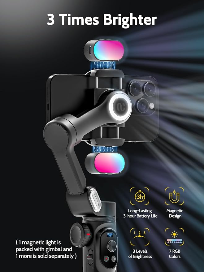 3-Axis Gimbal Stabilizer for Smartphone w/RGB Magnetic Fill Light Phone Gimbal