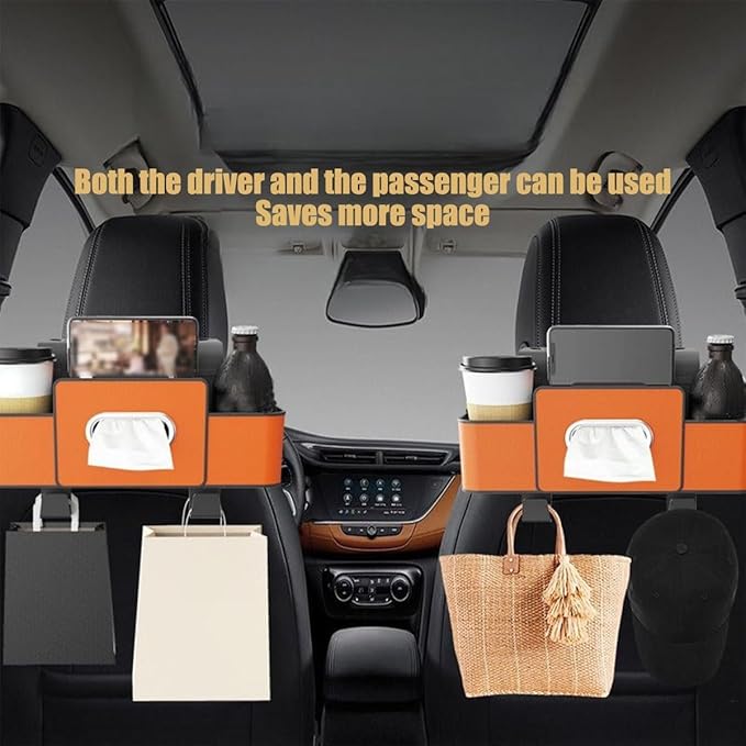 Car Multifunctional Seat Back Waterproof Storage Bag, Multifunctional & Waterproof Car Back Seat Organizer with 2 Cup Holders&Hooks, Hanging Storage Box for Most Cars (2pcs A)