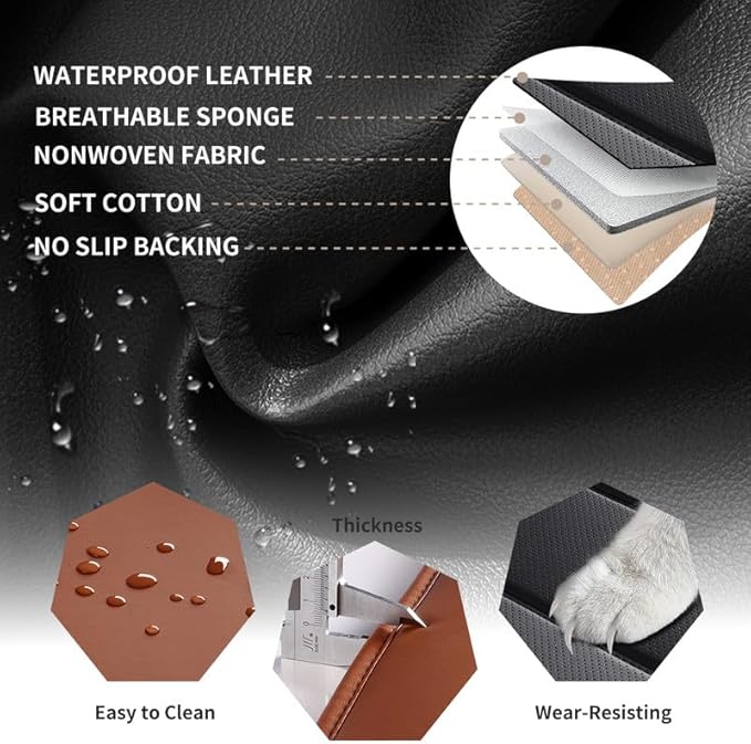 Car Seat Covers Full Set Custom Fit for Buick Envista 2024-2026-Luxury Leather with Lumbar Support, Breathable, Waterproof, Anti-Slip, Durable, Easy to Install (BlackBrown,Full Set)